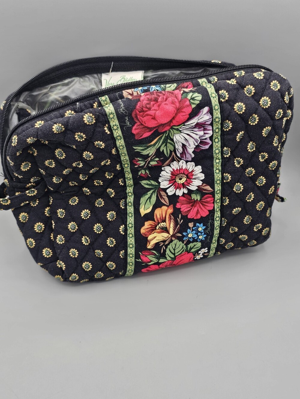 Retired Vera Bradley Vibrant Black Little Betsy Sunflower Floral Cosmetic‎ Bag